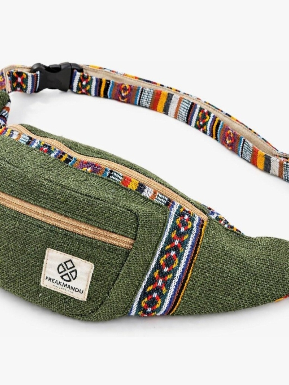 Freakmandu Eco-Friendly Green Boho Hippie Style Hemp Fanny Pack Cross Body